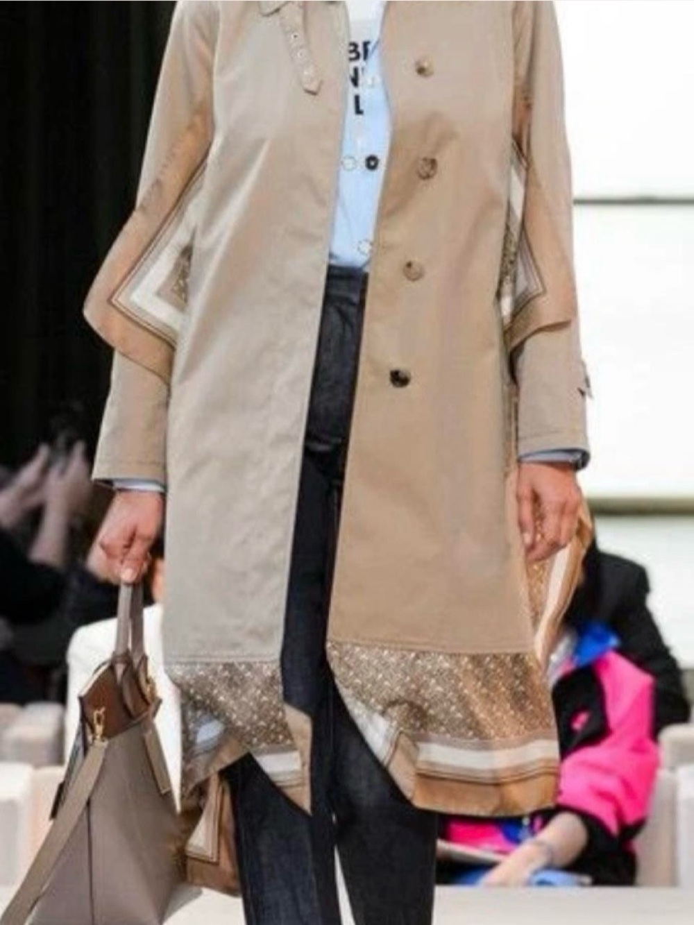 Burberry Beige Trench Coat with Patterned Hem
